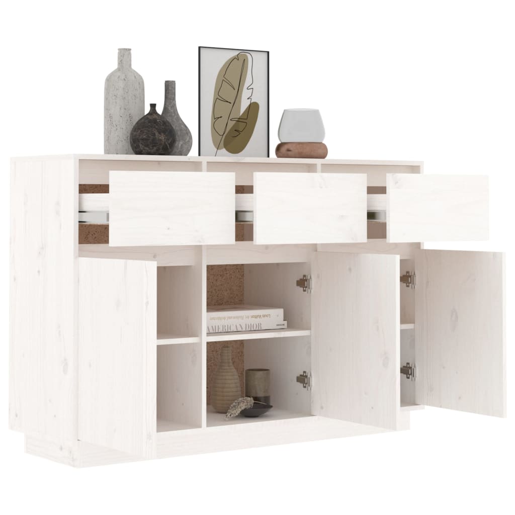 Buffet bianco 110x34x75 cm in legno di pino solido