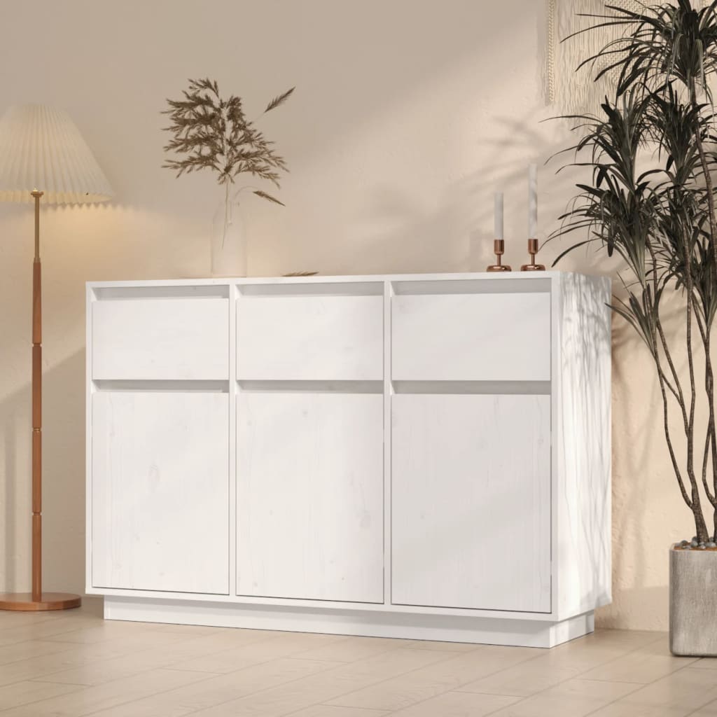 Buffet bianco 110x34x75 cm in legno di pino solido