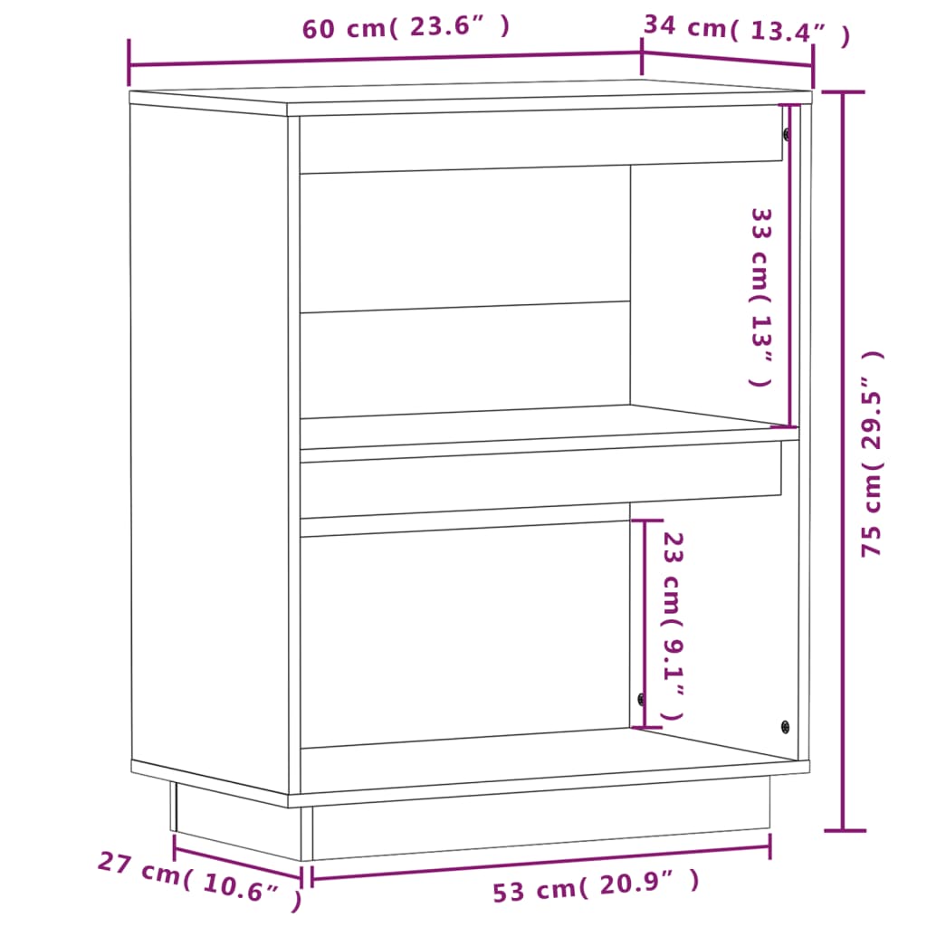 White console wardrobe 60x34x75 cm Solid pine wood