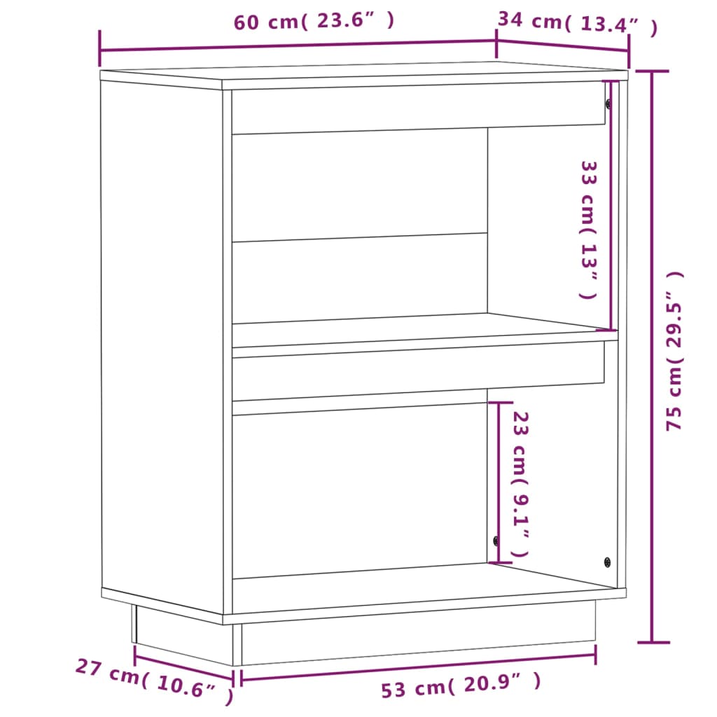 Gray console cabinet 60x34x75 cm Solid pine wood