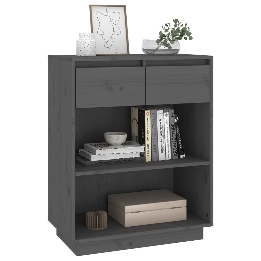 Gray console cabinet 60x34x75 cm Solid pine wood