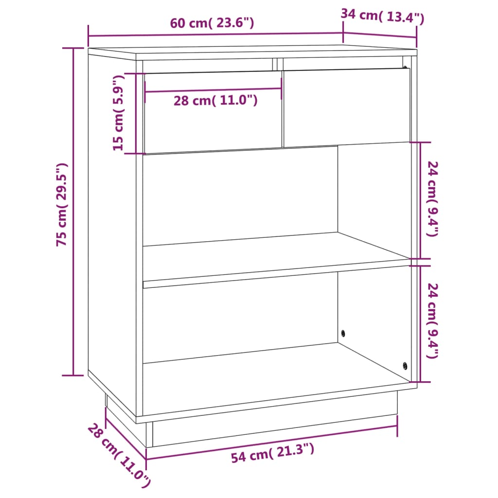 Gray console cabinet 60x34x75 cm Solid pine wood