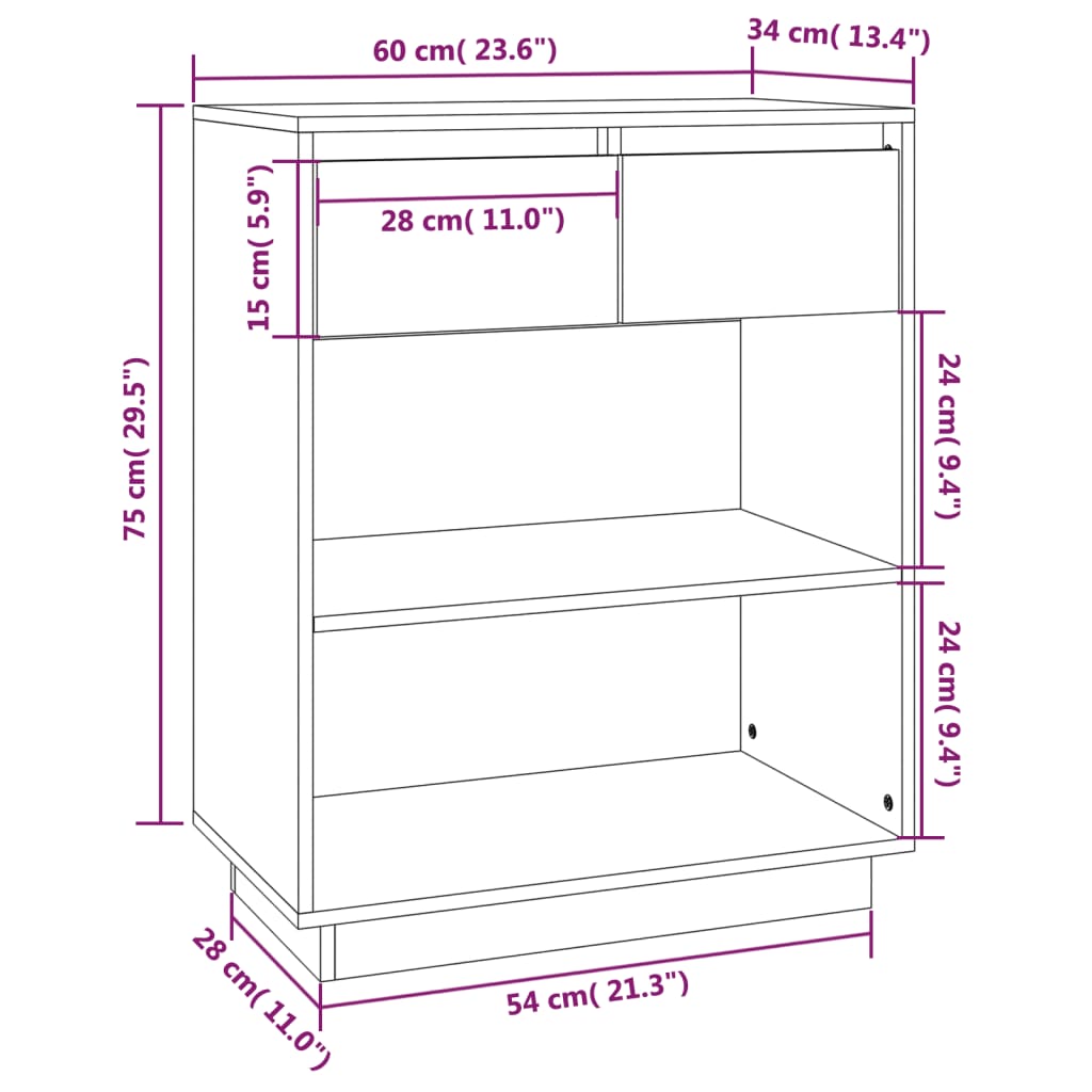 Black console wardrobe 60x34x75 cm Solid pine wood