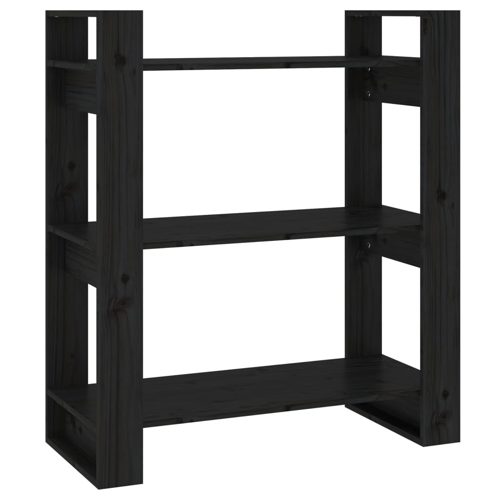 Library/Part separator black 80x35x91 cm Solid pine