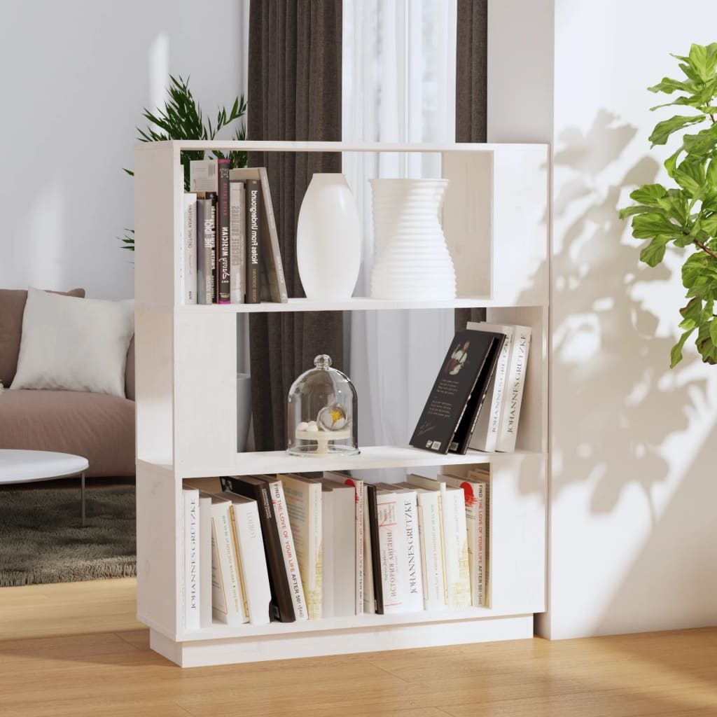 Library/White part separator 80x25x101 cm Solid pine