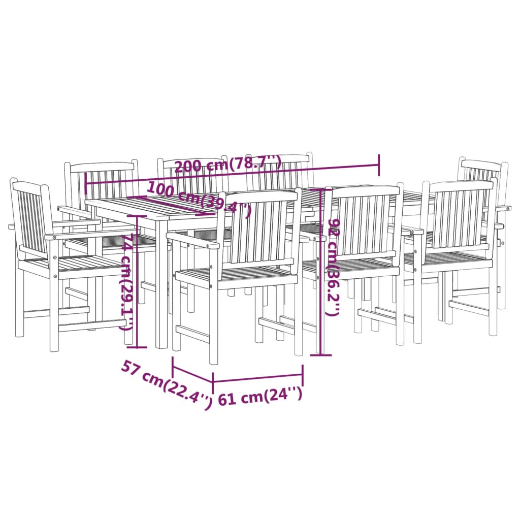 Set da pranzo da giardino 9 pezzi. Legno massello di acacia