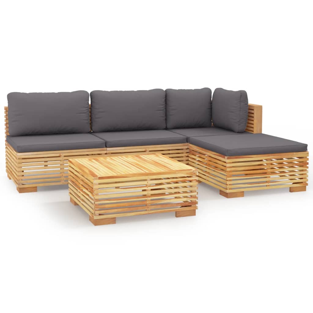 Salon de jardin 5 pcs avec coussins Bois de teck solide