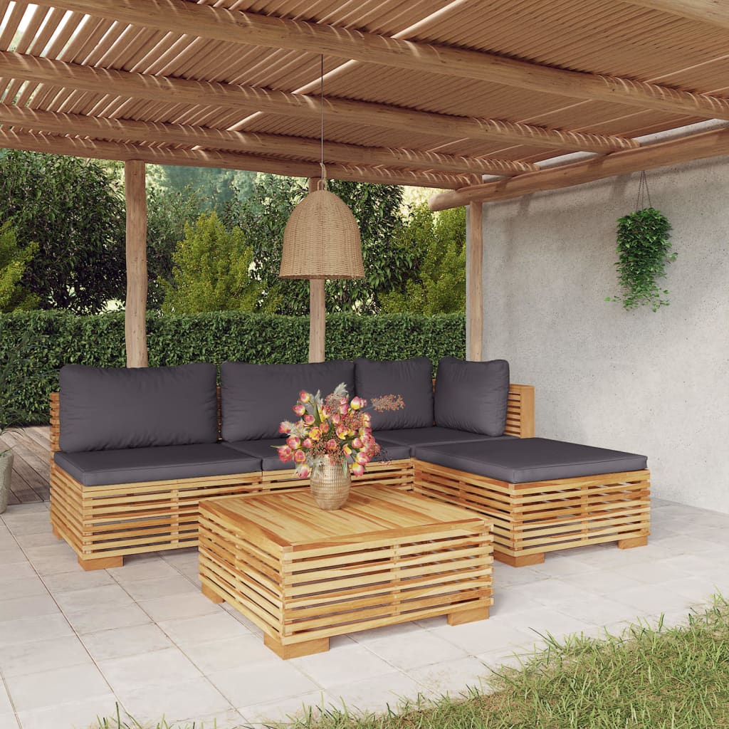 5 pcs garden furniture with solid teak wood cushions