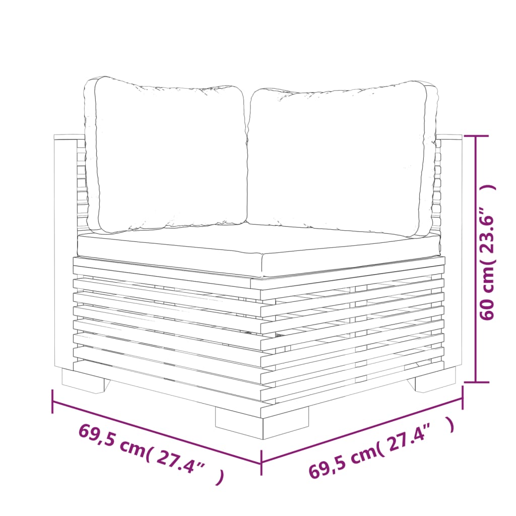 Garten -Ecksofas und Kissen 2 Stcs Massive Teakholzholz