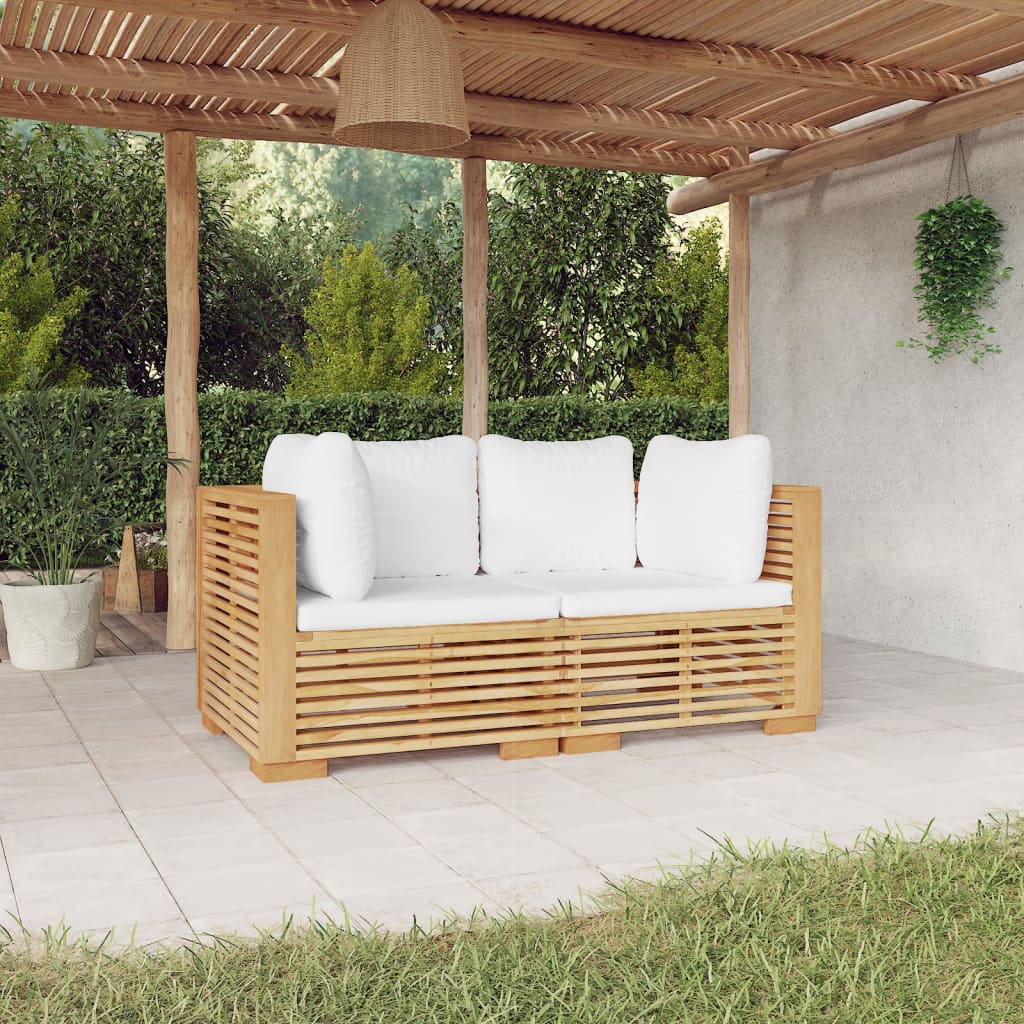 Divani angolari da giardino e cuscini 2 pz. Legno massello di teak