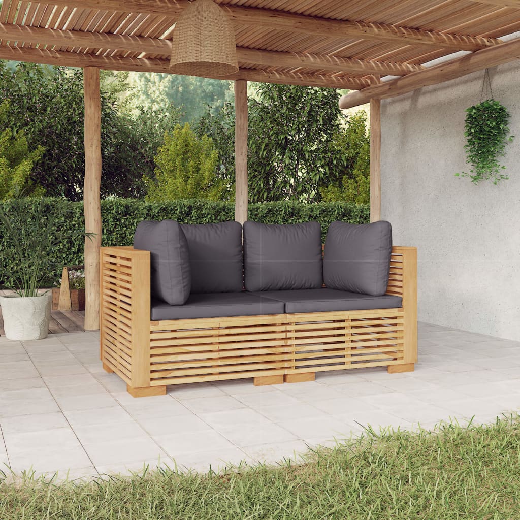 Canapés d'angle de jardin et coussins 2 pcs Bois de teck massif