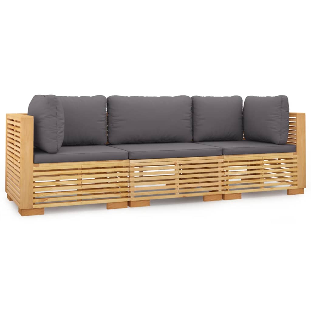 Salon de jardin 3 pcs avec coussins Bois de teck solide