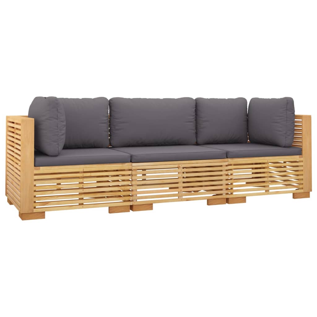 Salon de jardin 3 pcs avec coussins Bois de teck solide