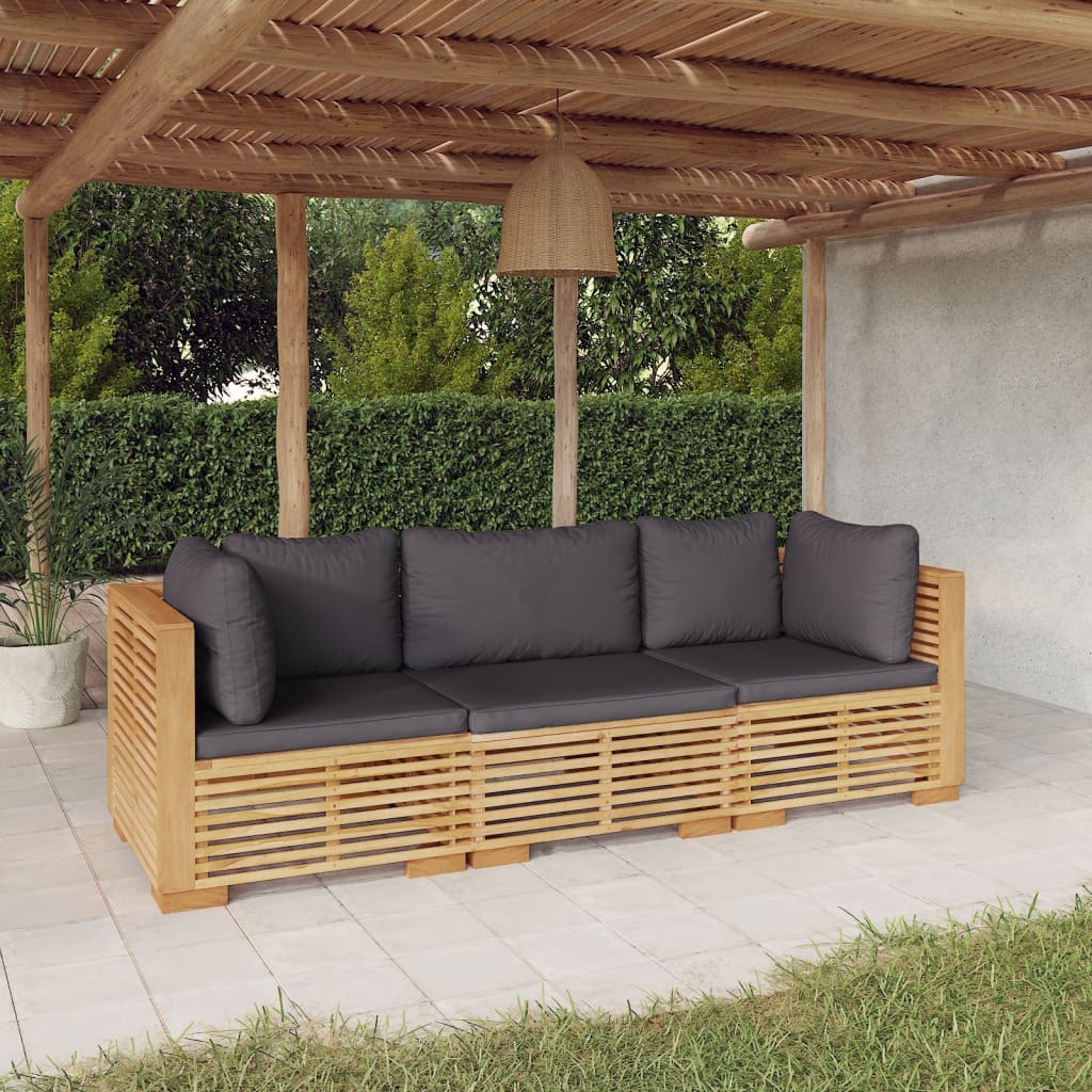 Salon de jardin 3 pcs avec coussins Bois de teck solide