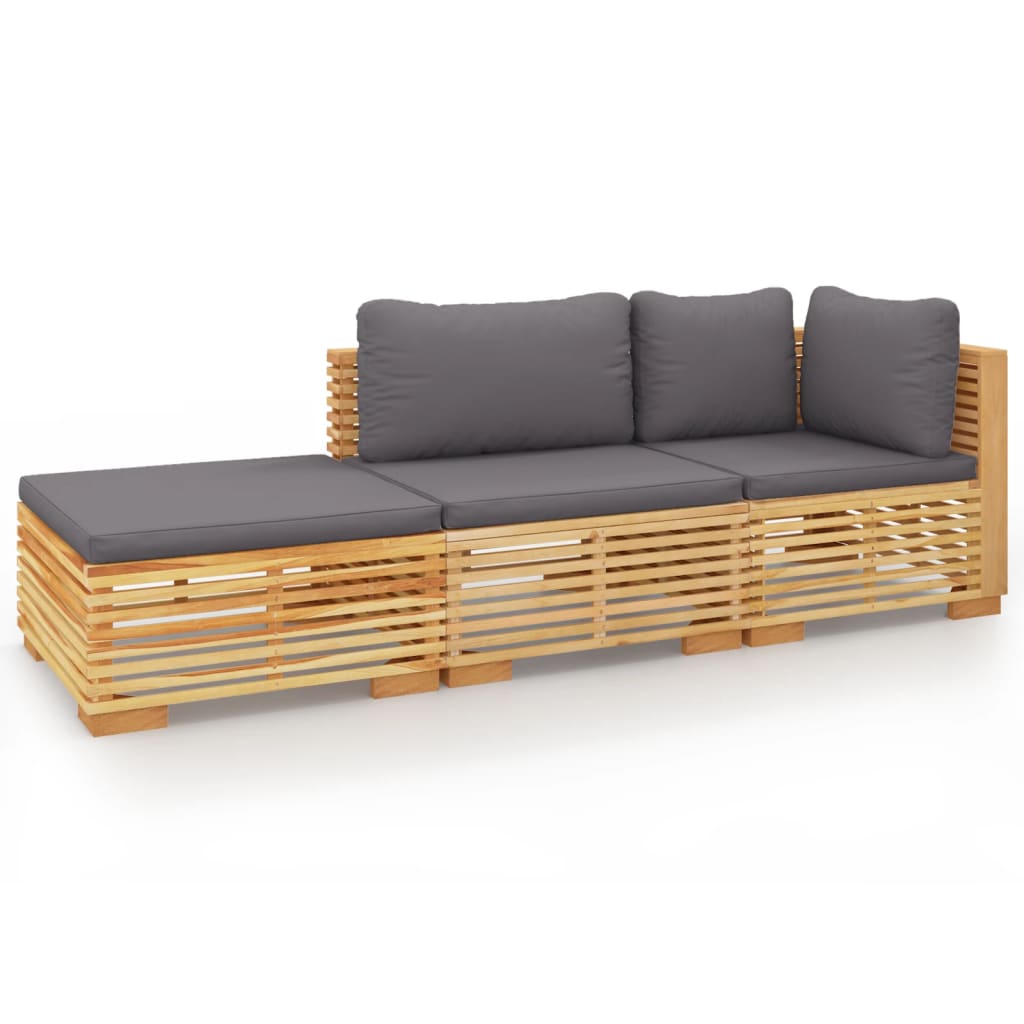 Salon de jardin 3 pcs avec coussins Bois de teck solide