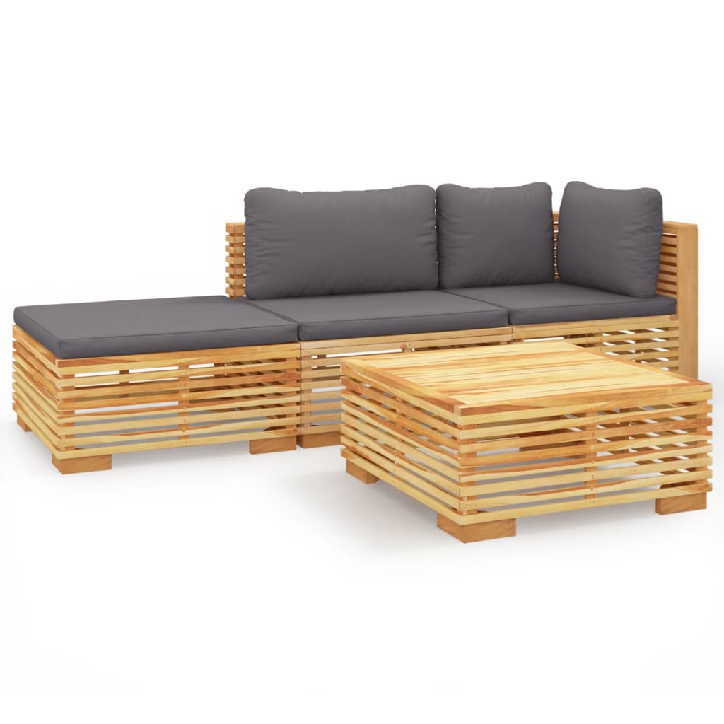 4 pcs garden furniture with solid teak wood cushions