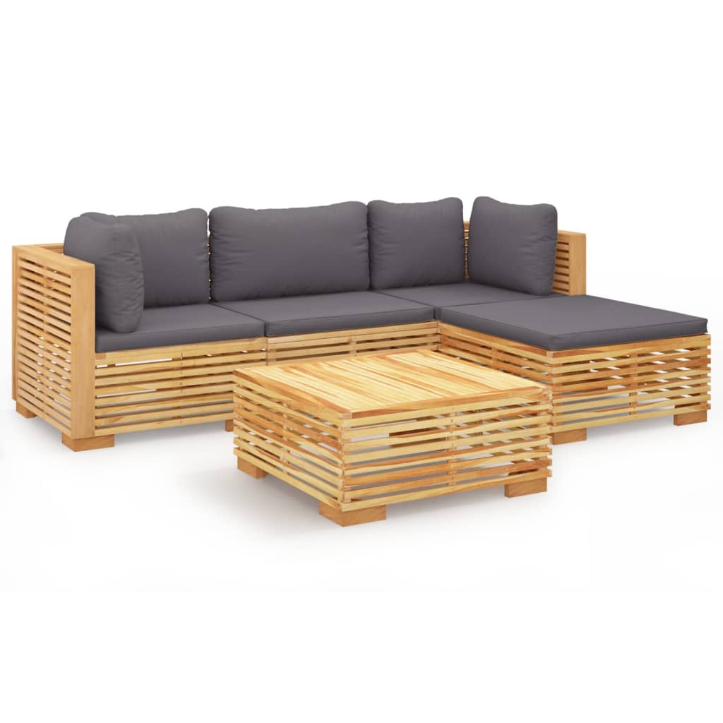 5 pcs garden furniture with solid teak wood cushions