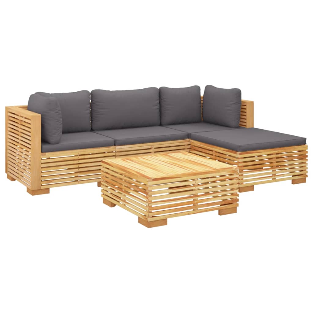 Salon de jardin 5 pcs avec coussins Bois de teck solide