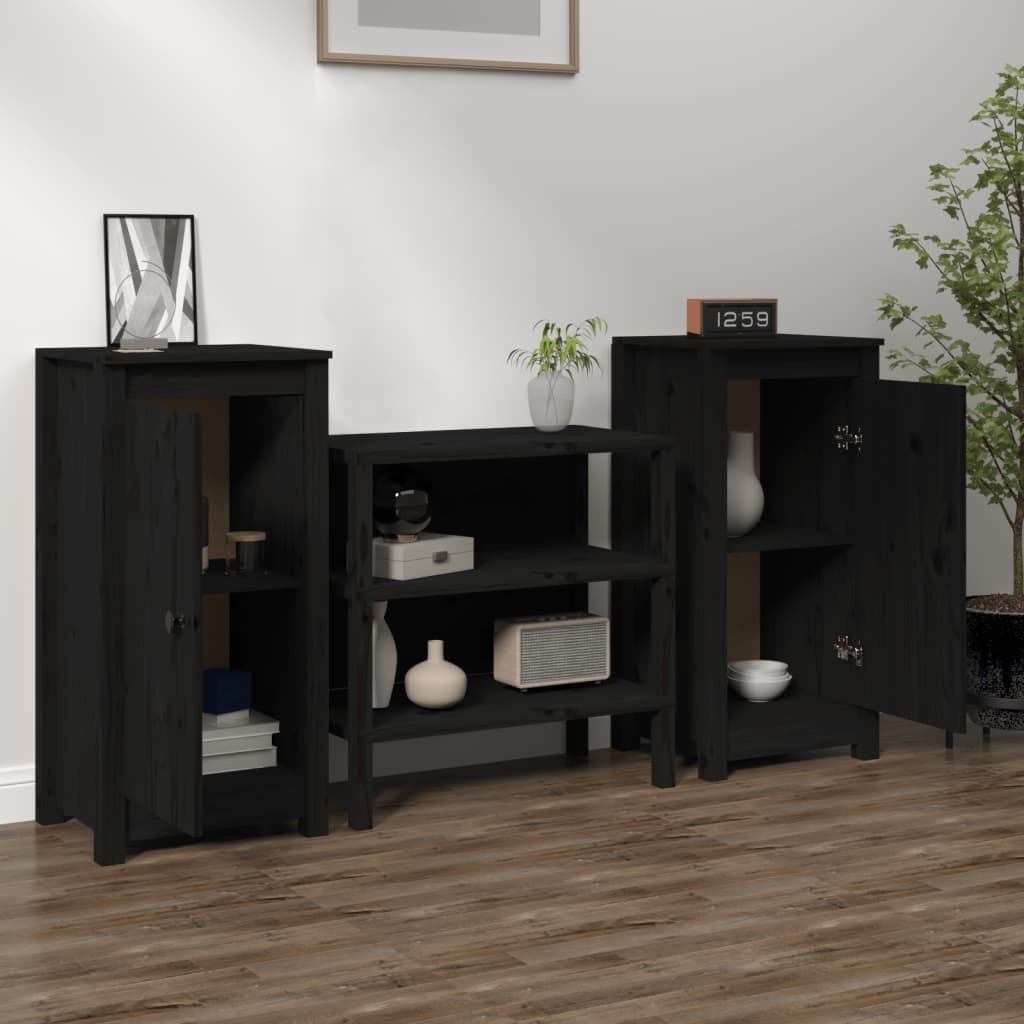 2 pezzi buffet neri 40x35x80 cm in legno di pino solido