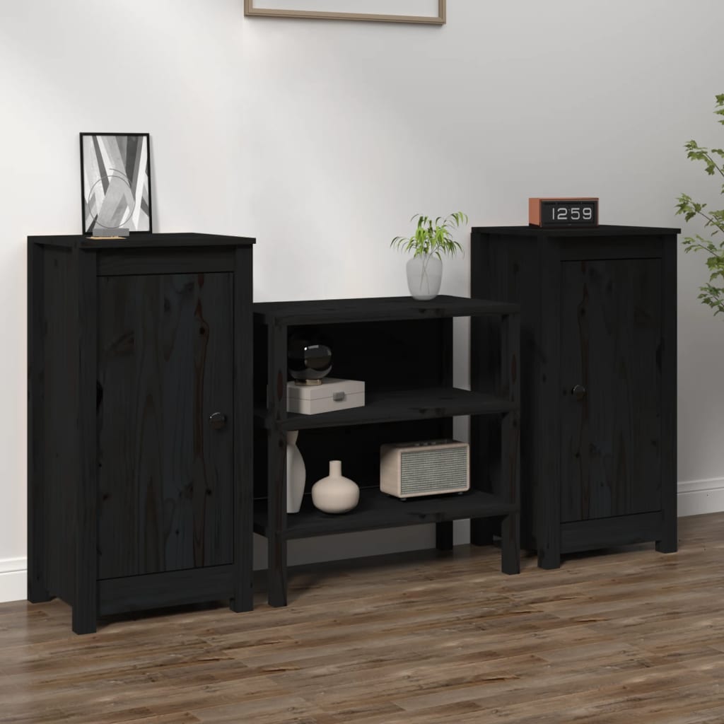 2 pcs black buffets 40x35x80 cm solid pine wood