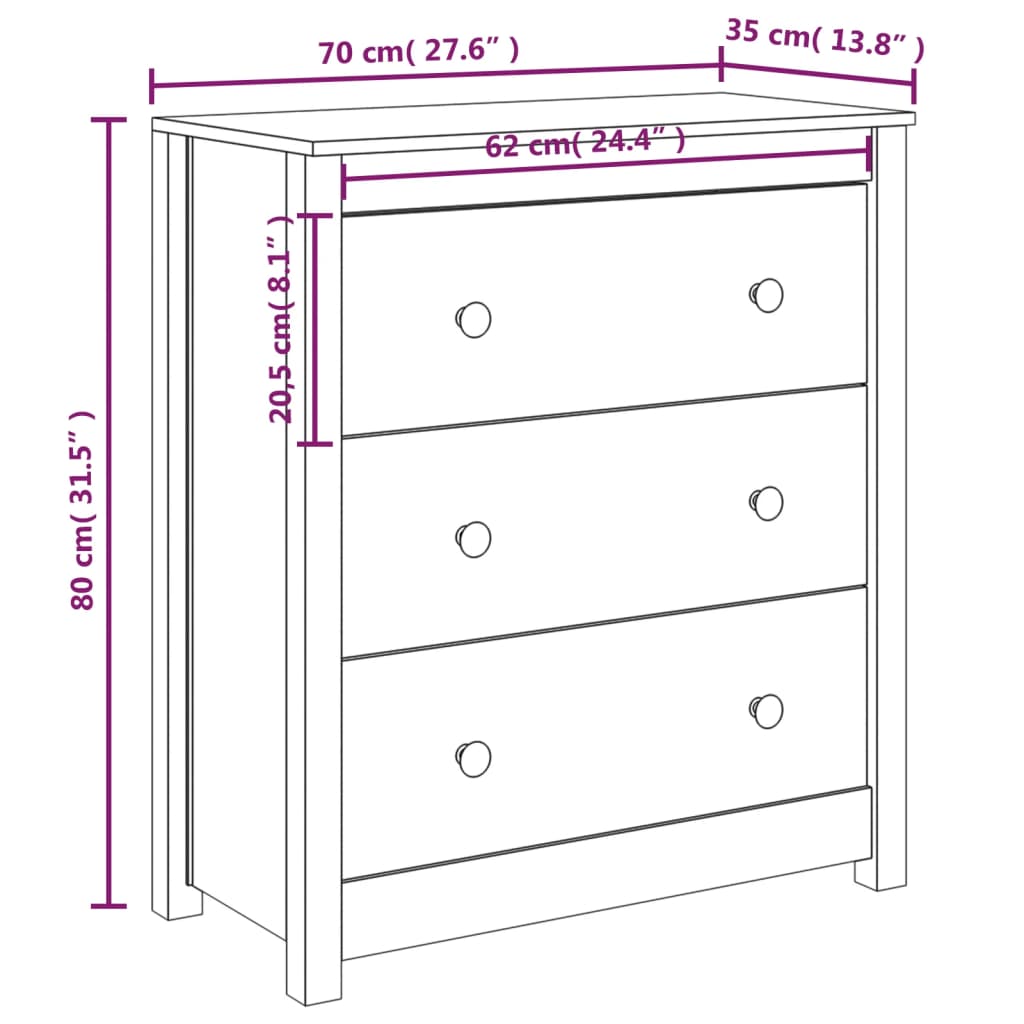 Buffet 70x35x80 cm Bois massif de pin