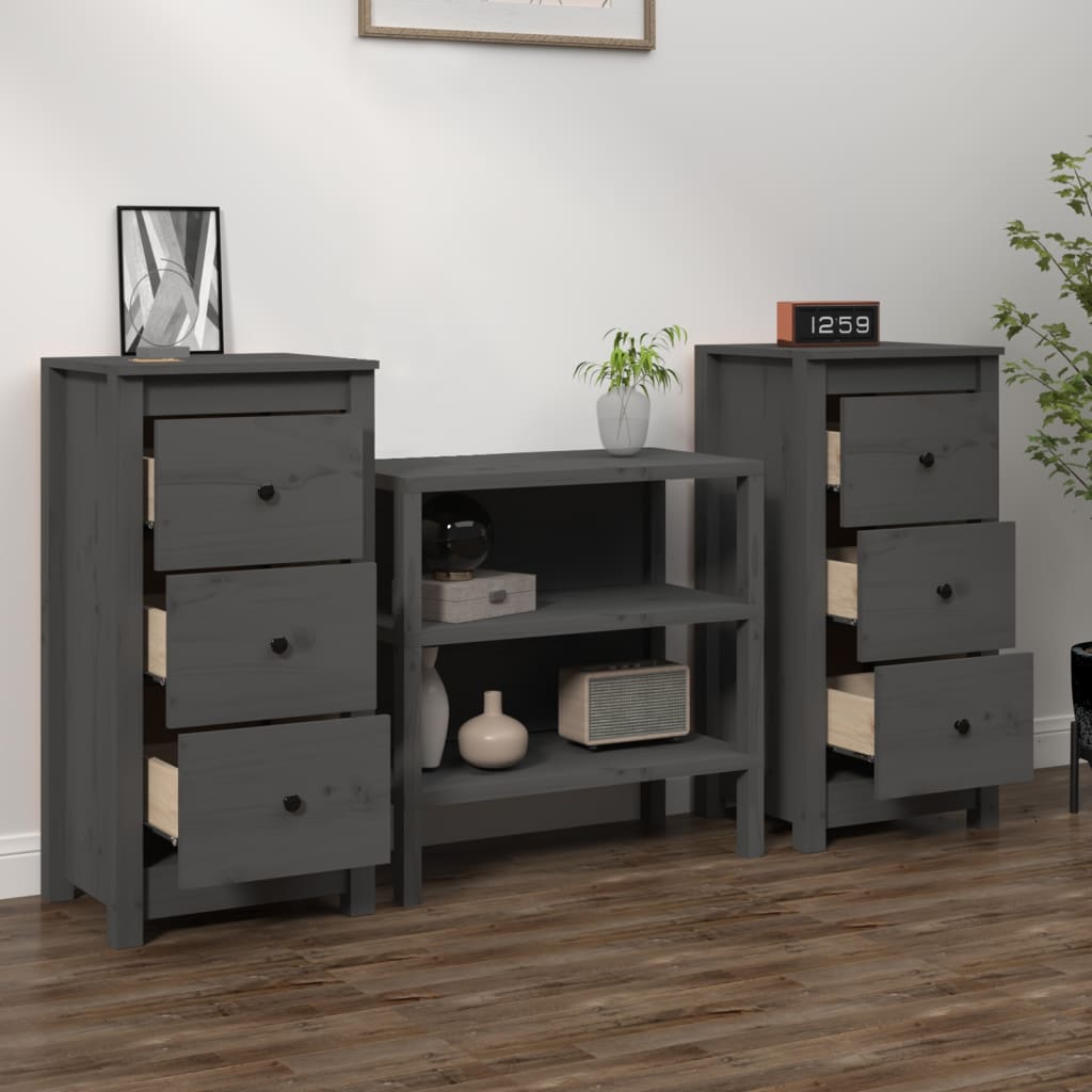 Buffets 2 pcs Gris 40x35x80 cm Bois massif de pin