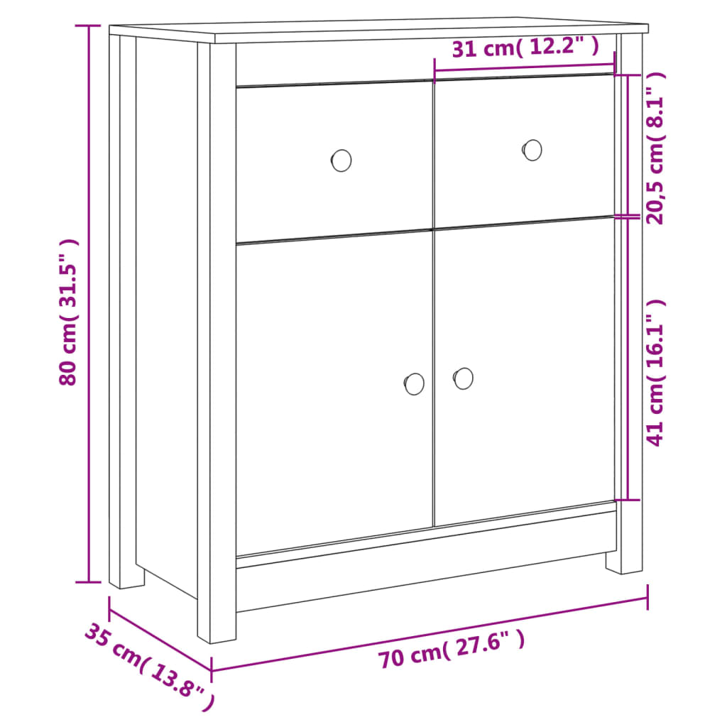 Buffet 70x35x80 cm Festkieferholz