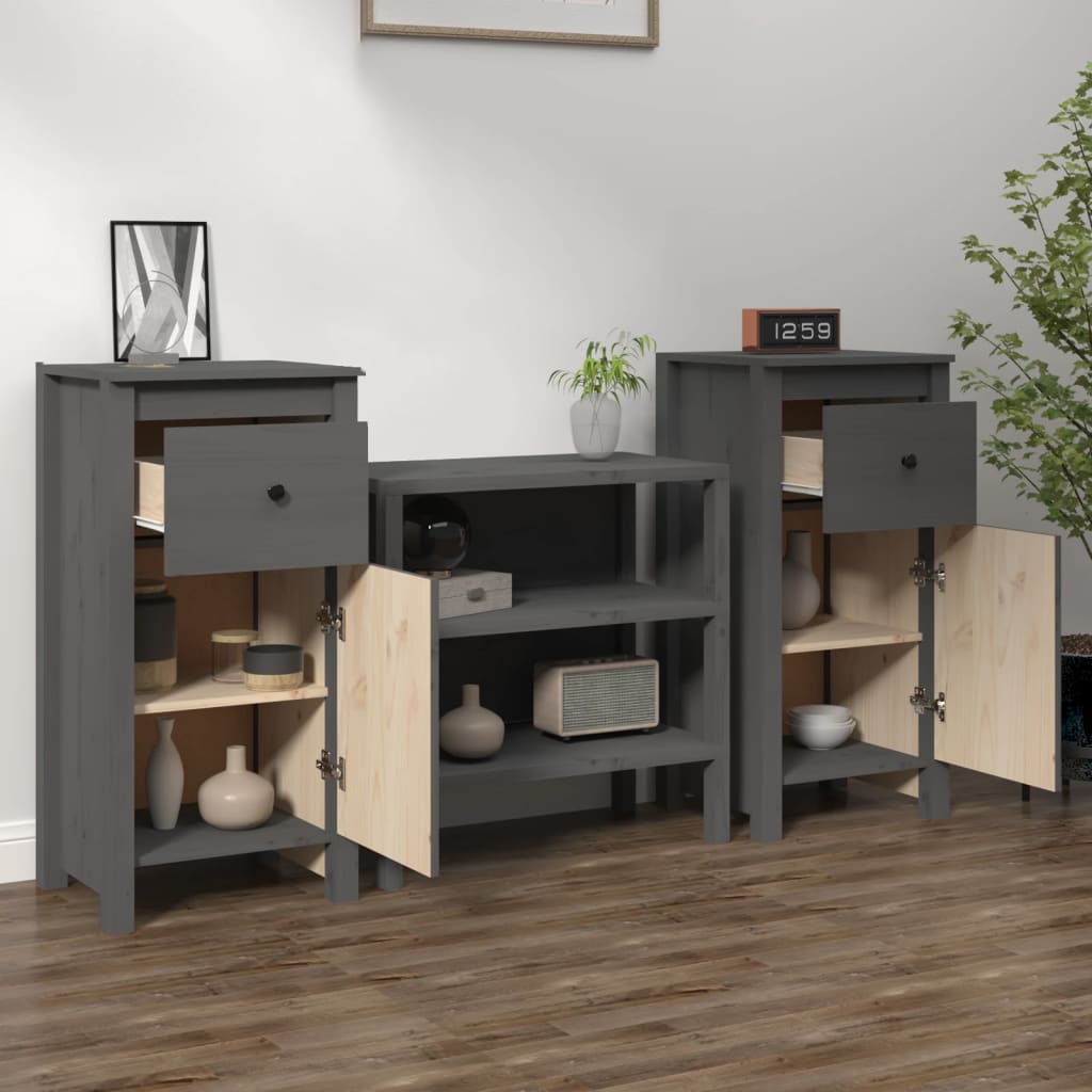 Buffets 2 pcs Gris 40x35x80 cm Bois massif de pin