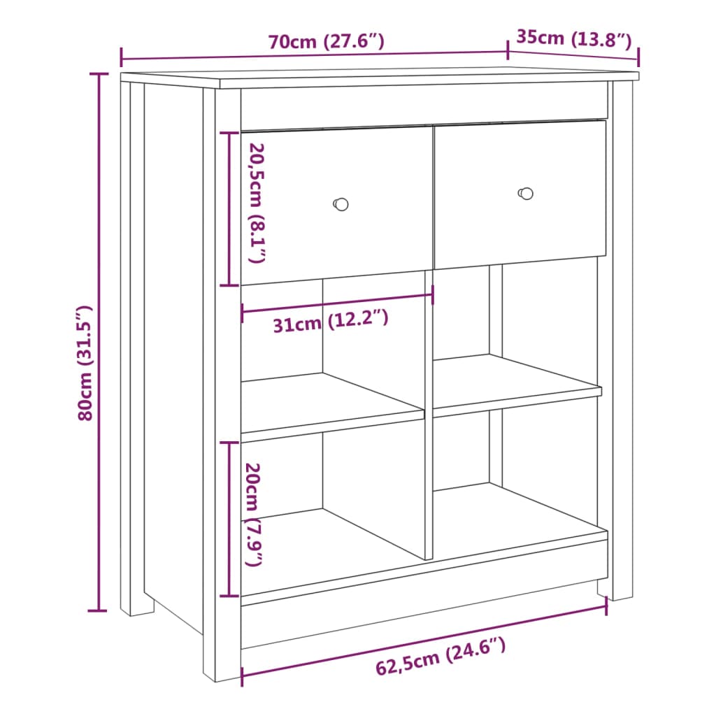 Buffet 70x35x80 cm Festkieferholz