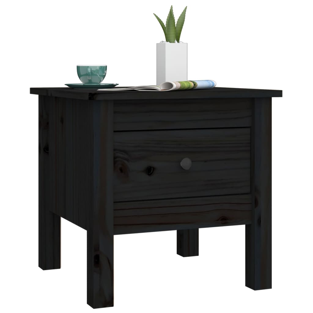 Black side table 40x40x39 cm solid pine wood