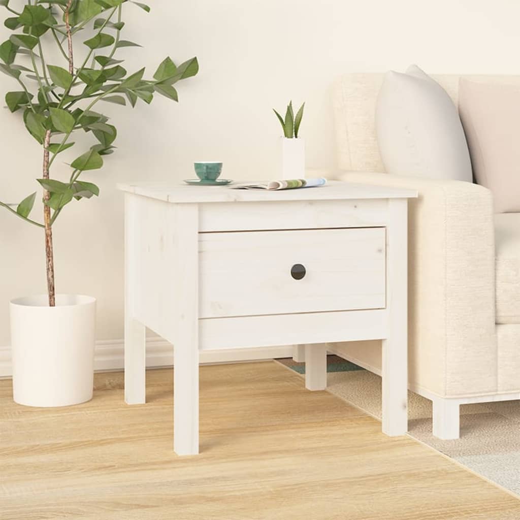 White side table 50x50x49 cm solid pine wood