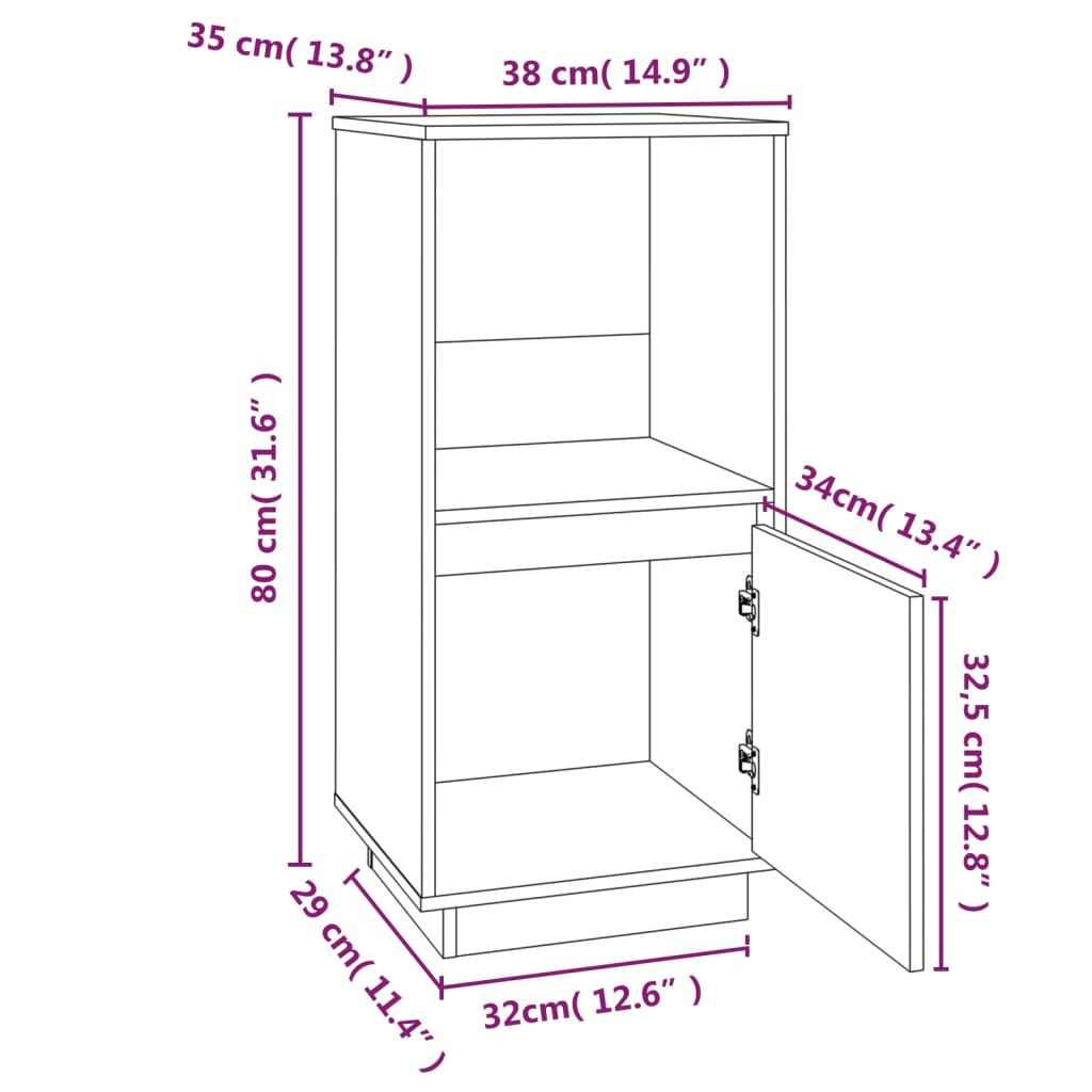 Buffet Blanc 38x35x80 cm Bois massif de pin