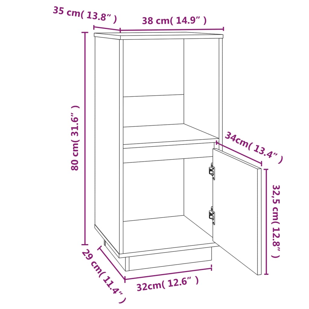 Gray buffet 38x35x80 cm Solid pine wood