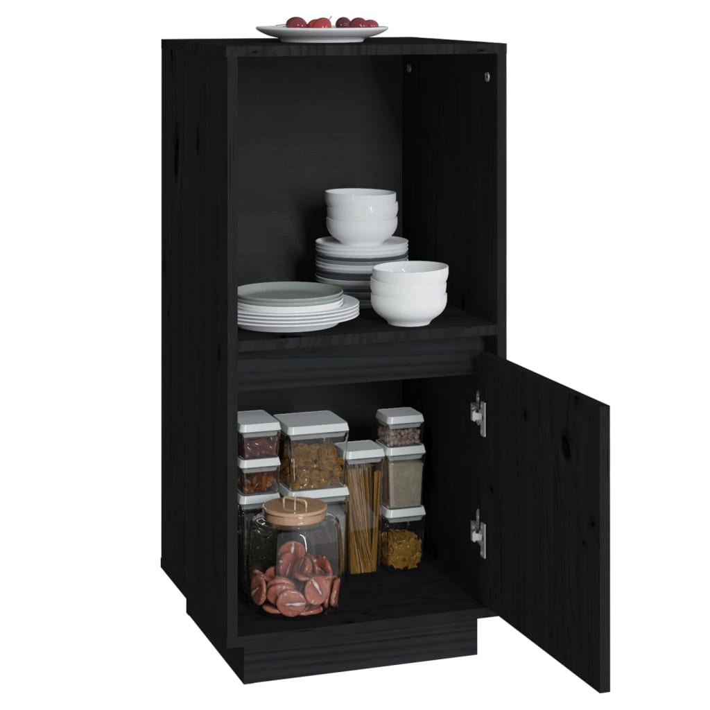 Buffet Noir 38x35x80 cm Bois de pin massif