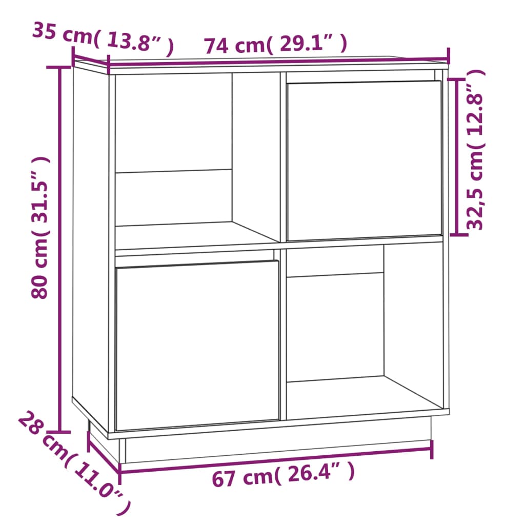 White buffet 74x35x80 cm solid pine wood