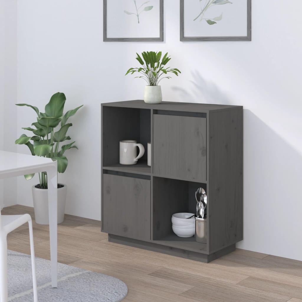 Buffet Gris 74x35x80 cm Bois massif de pin