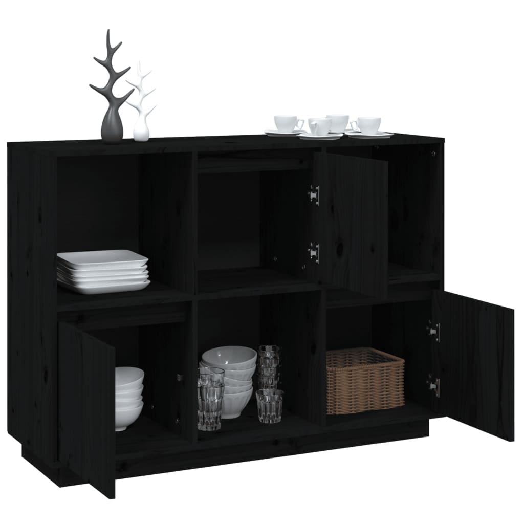 Buffet nero 110.5x35x80 cm in legno di pino solido