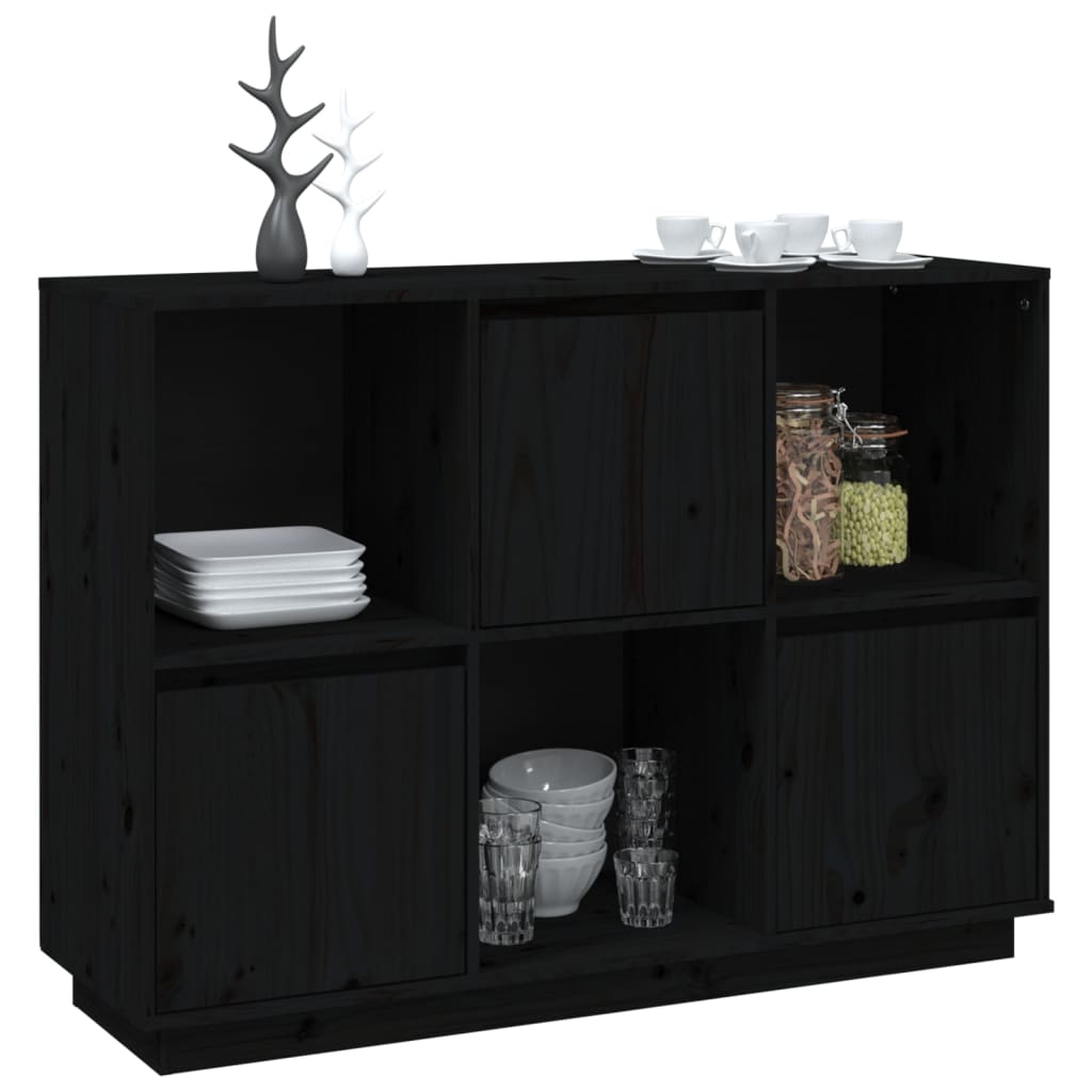 Buffet Noir 110,5x35x80 cm Bois massif de pin