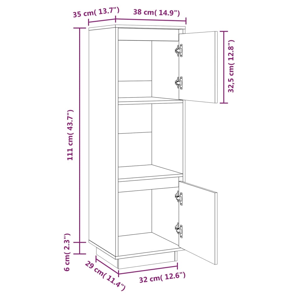 Buffet grigio 38x35x117 cm in legno di pino solido