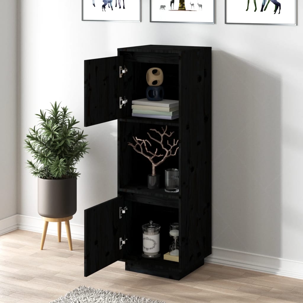 Buffet Noir 38x35x117 cm Bois massif de pin