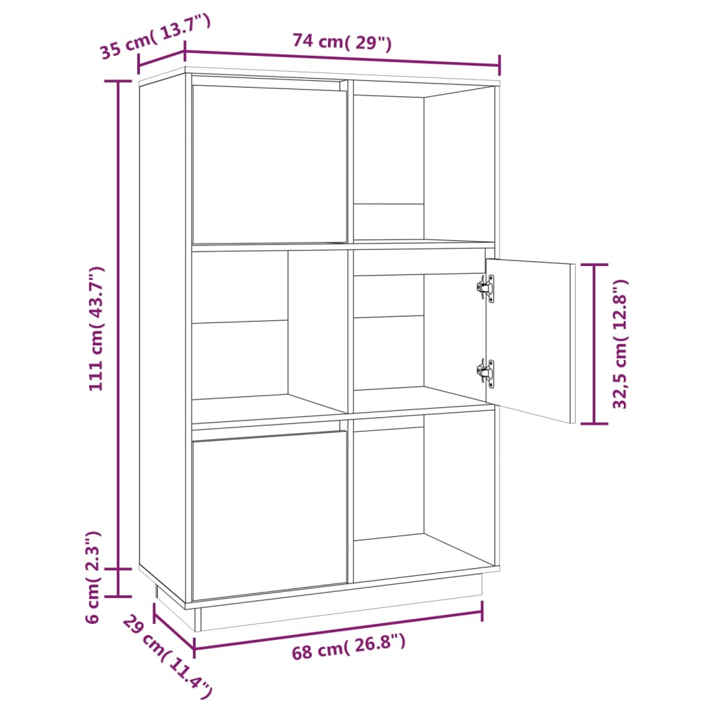 Buffet 74x35x117 cm Festkieferholz