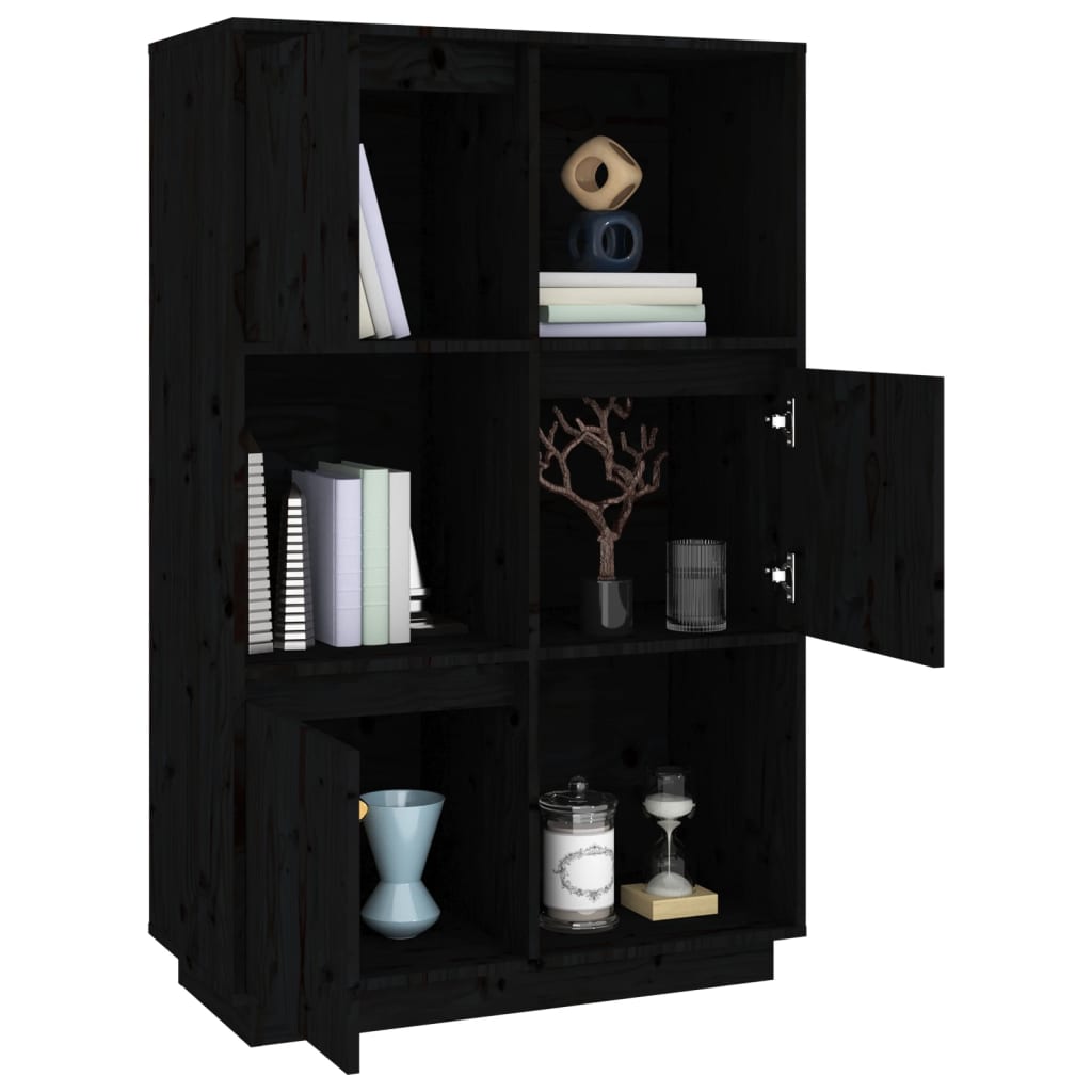 Buffet Noir 74x35x117 cm Bois massif de pin