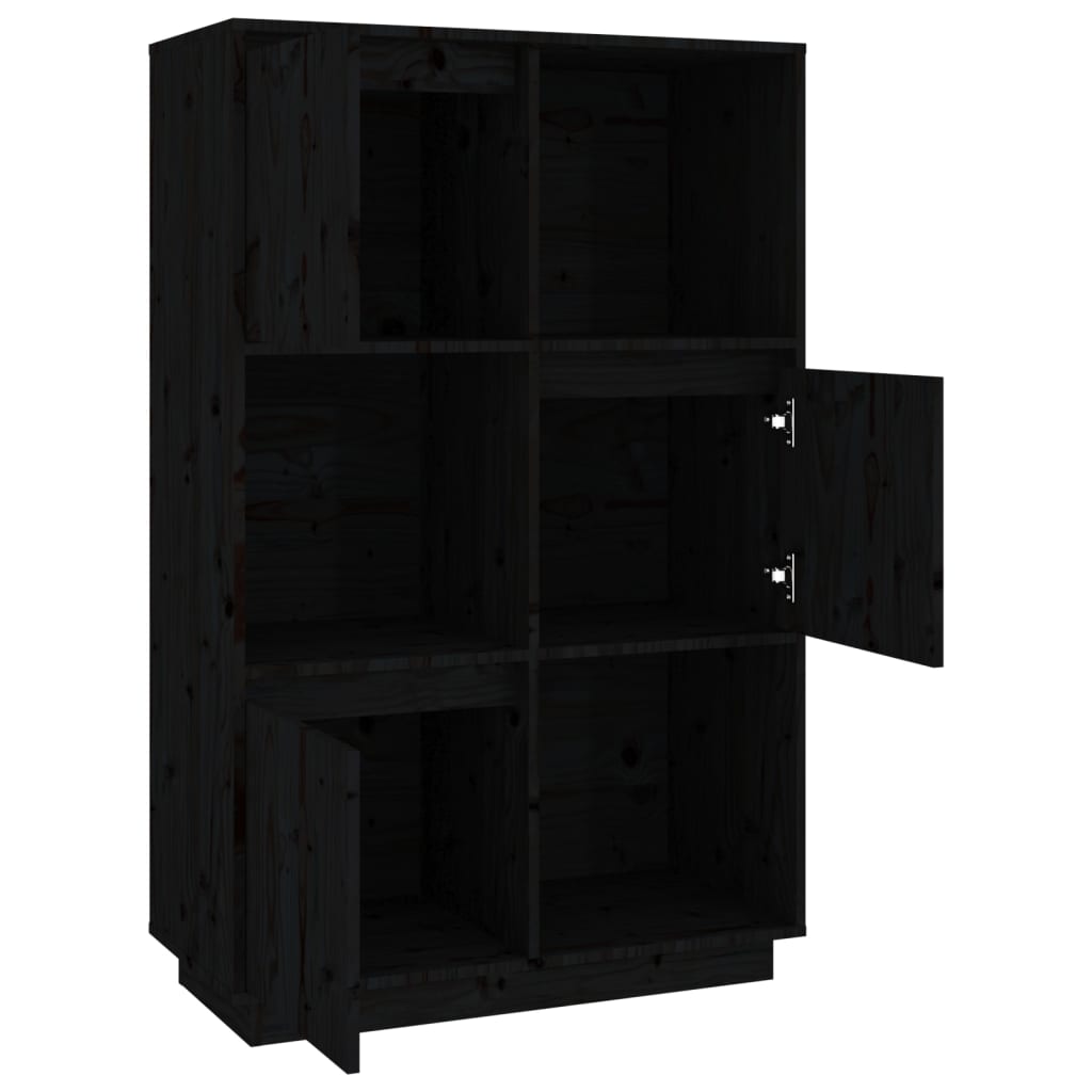 Buffet Noir 74x35x117 cm Bois massif de pin