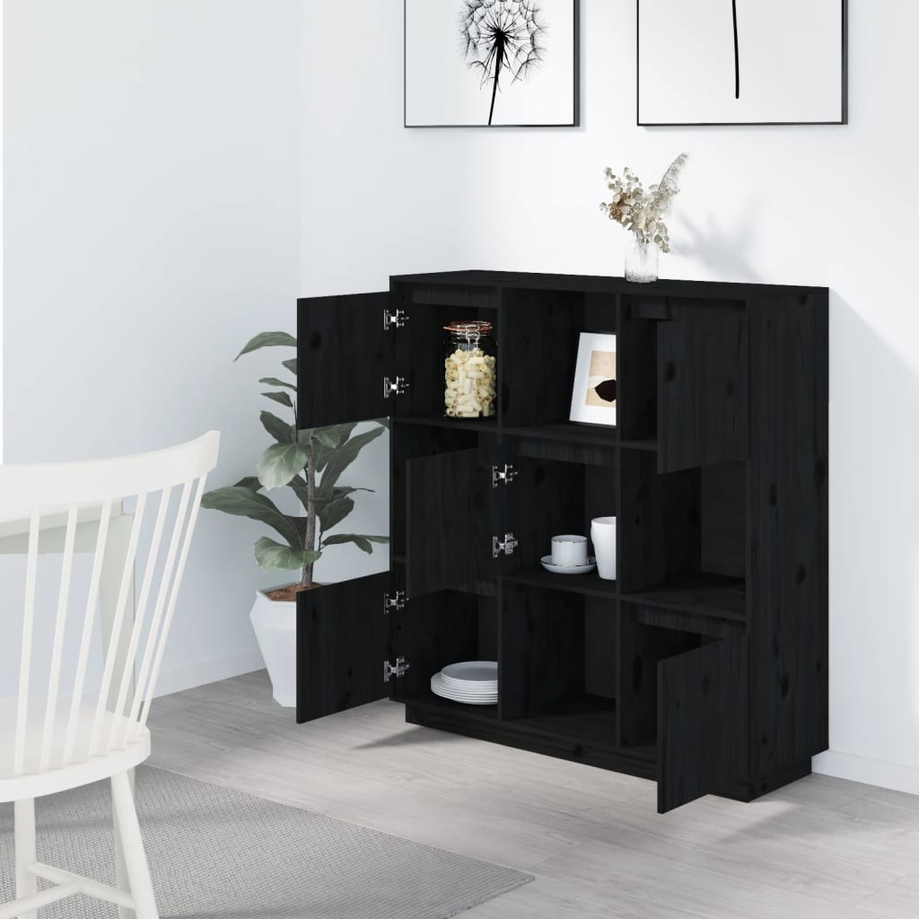 Black buffet 110.5x35x117 cm solid pine wood