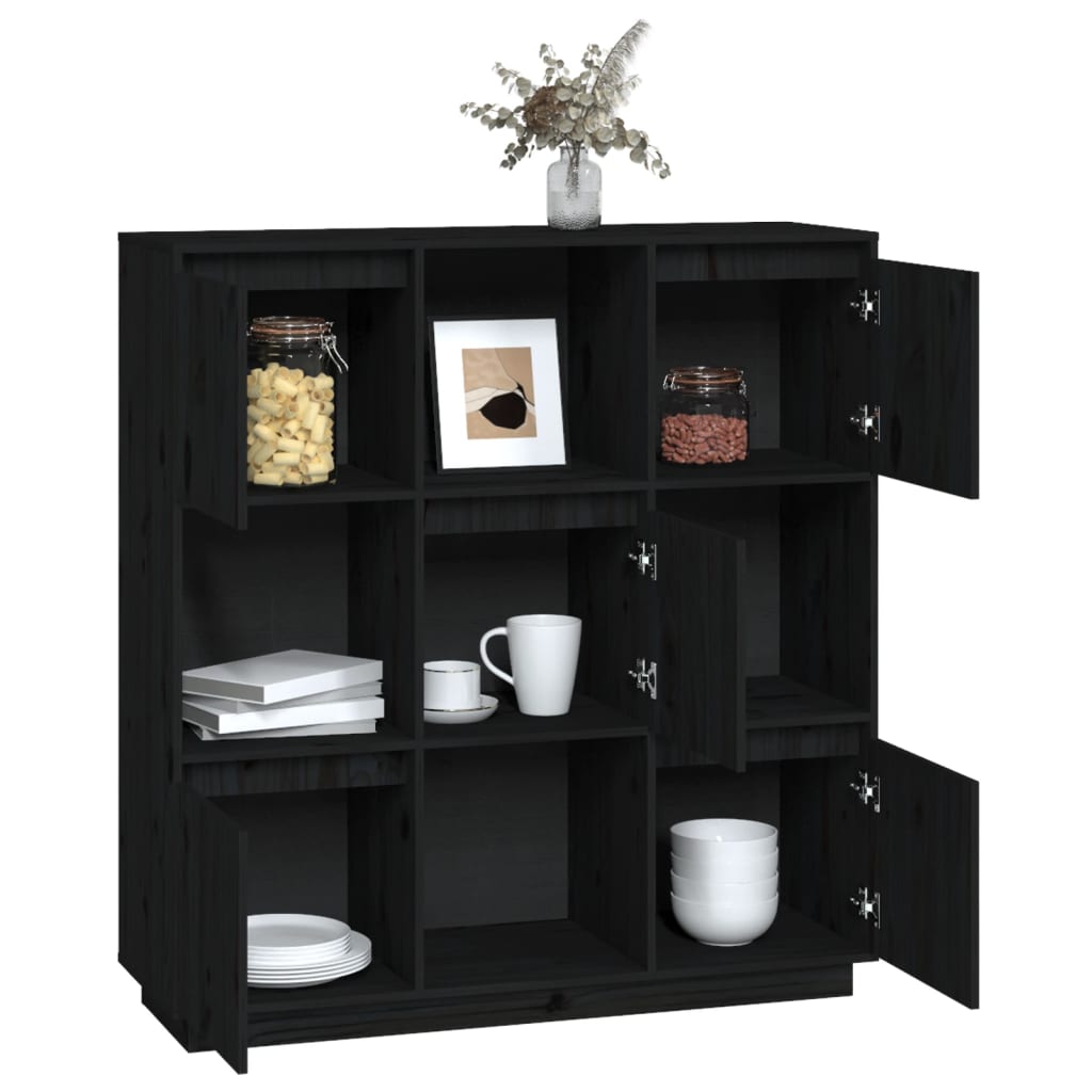 Buffet Noir 110,5x35x117 cm Bois massif de pin