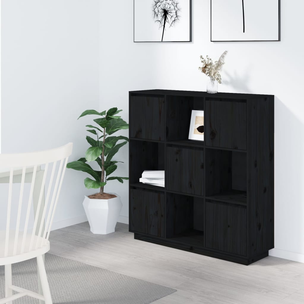 Black buffet 110.5x35x117 cm solid pine wood