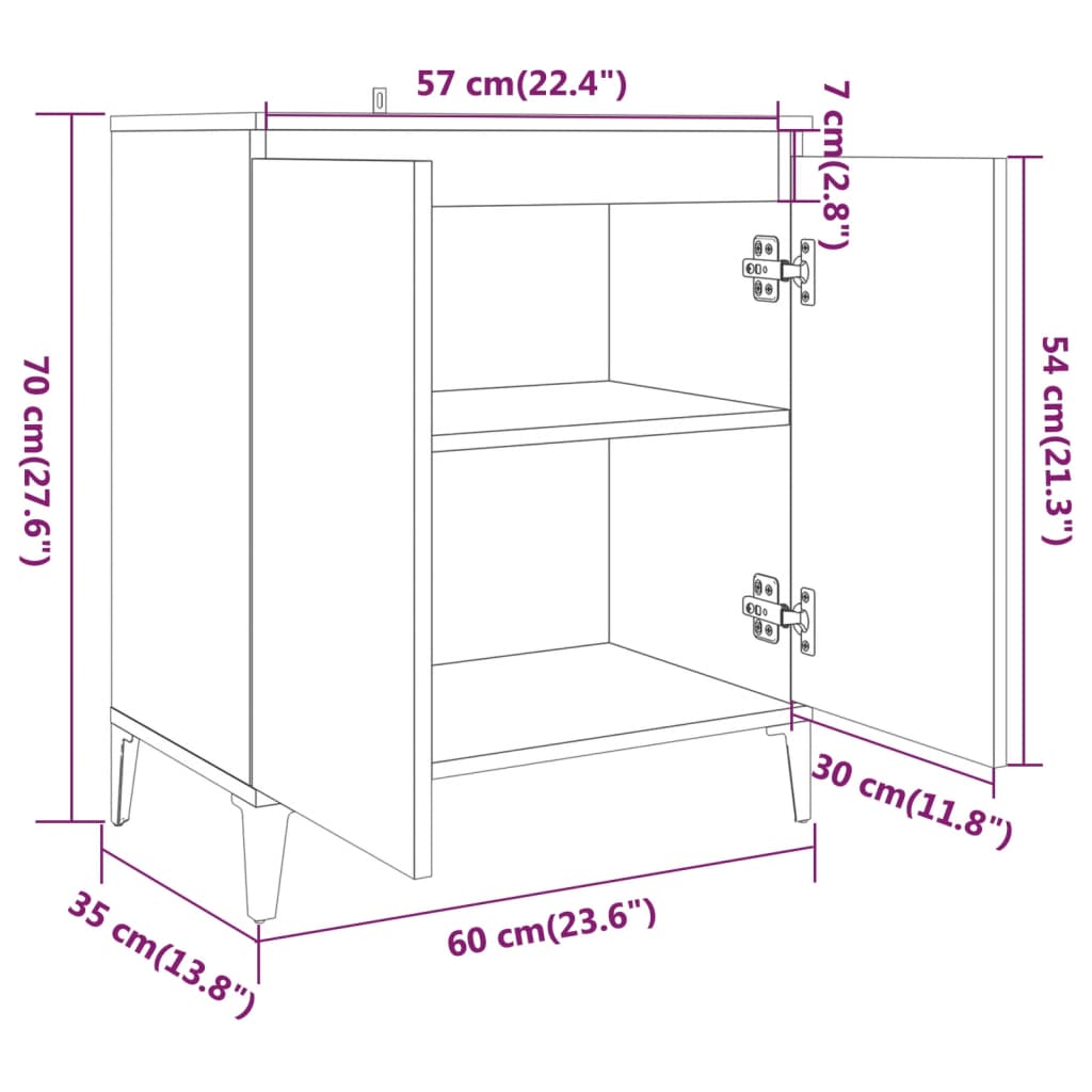 Credenza Sonoma grigia 60x35x70 cm MDF