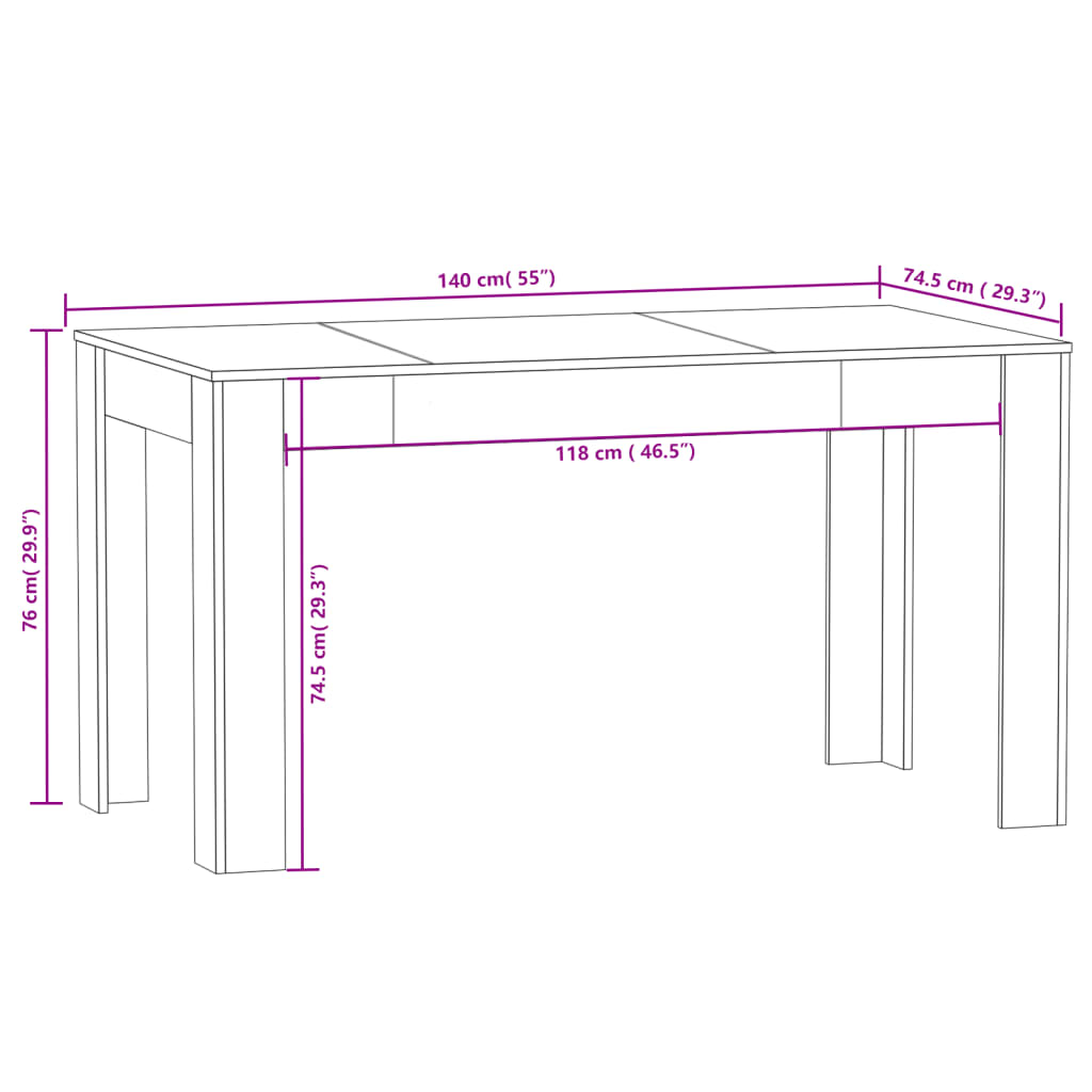 Tisch mit geräuchertem Eichenessen 140x74.5x76 cm Ingenieurholz Holz