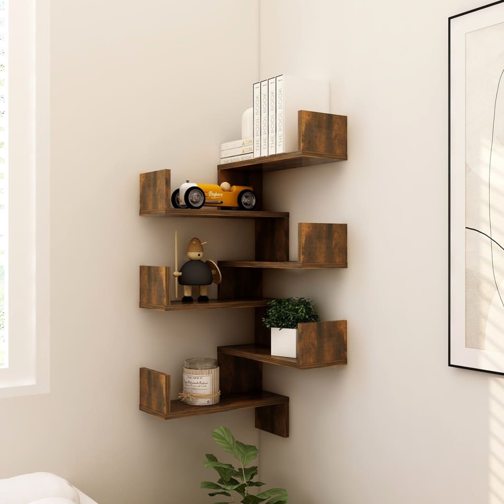Wall corner shelves 2 pcs smoked oak 40x40x50 cm wood