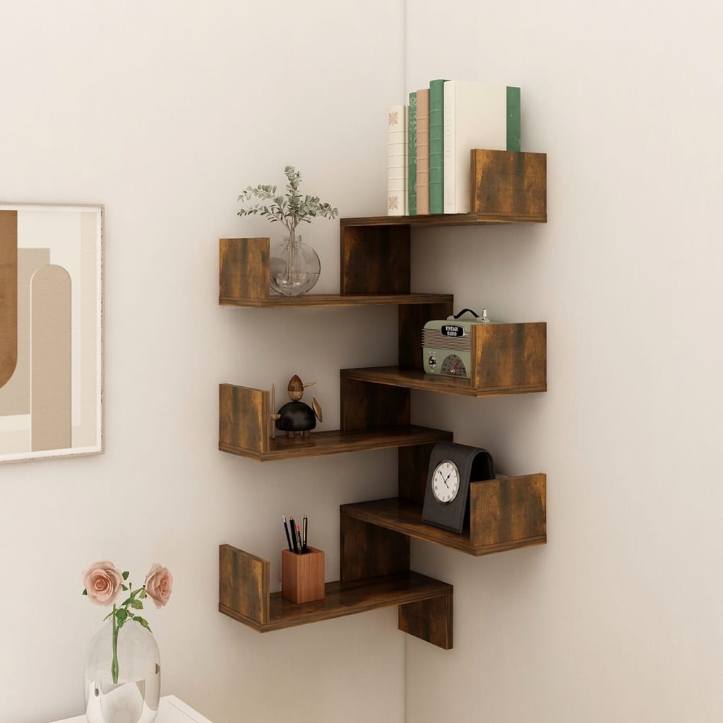 Wall corner shelves 2 pcs smoked oak 40x40x50 cm wood